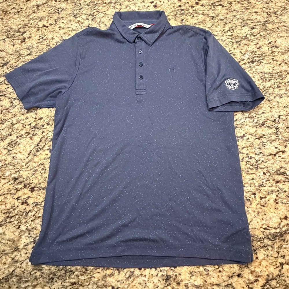 TravisMathew Mens Navy Blue Speckled Polo Shirt Medinah Country Club Size L ws